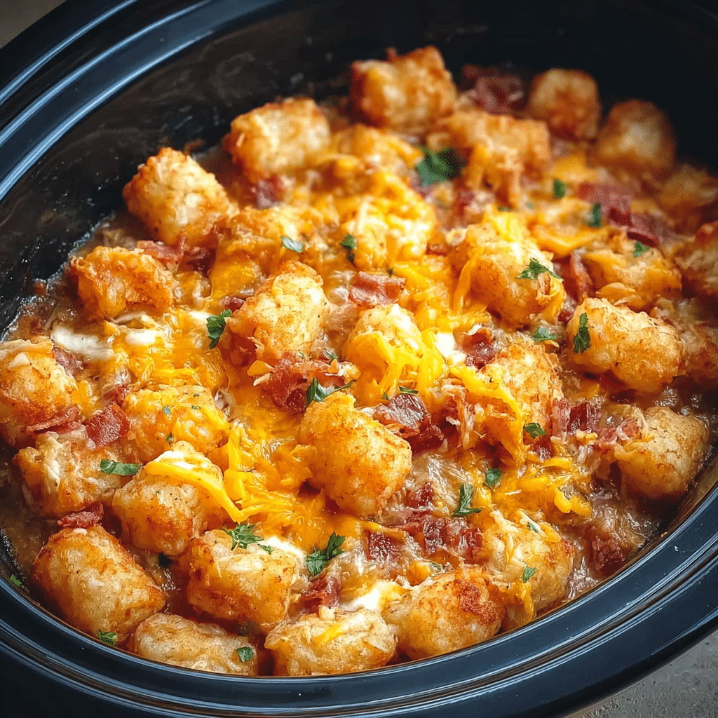 Cheesy Chicken Tater Tot Casserole in the Crockpot