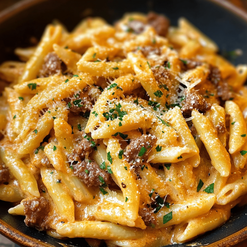 Creamy Garlic Beef Pasta