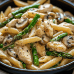 Creamy Mushroom Asparagus Chicken Penne