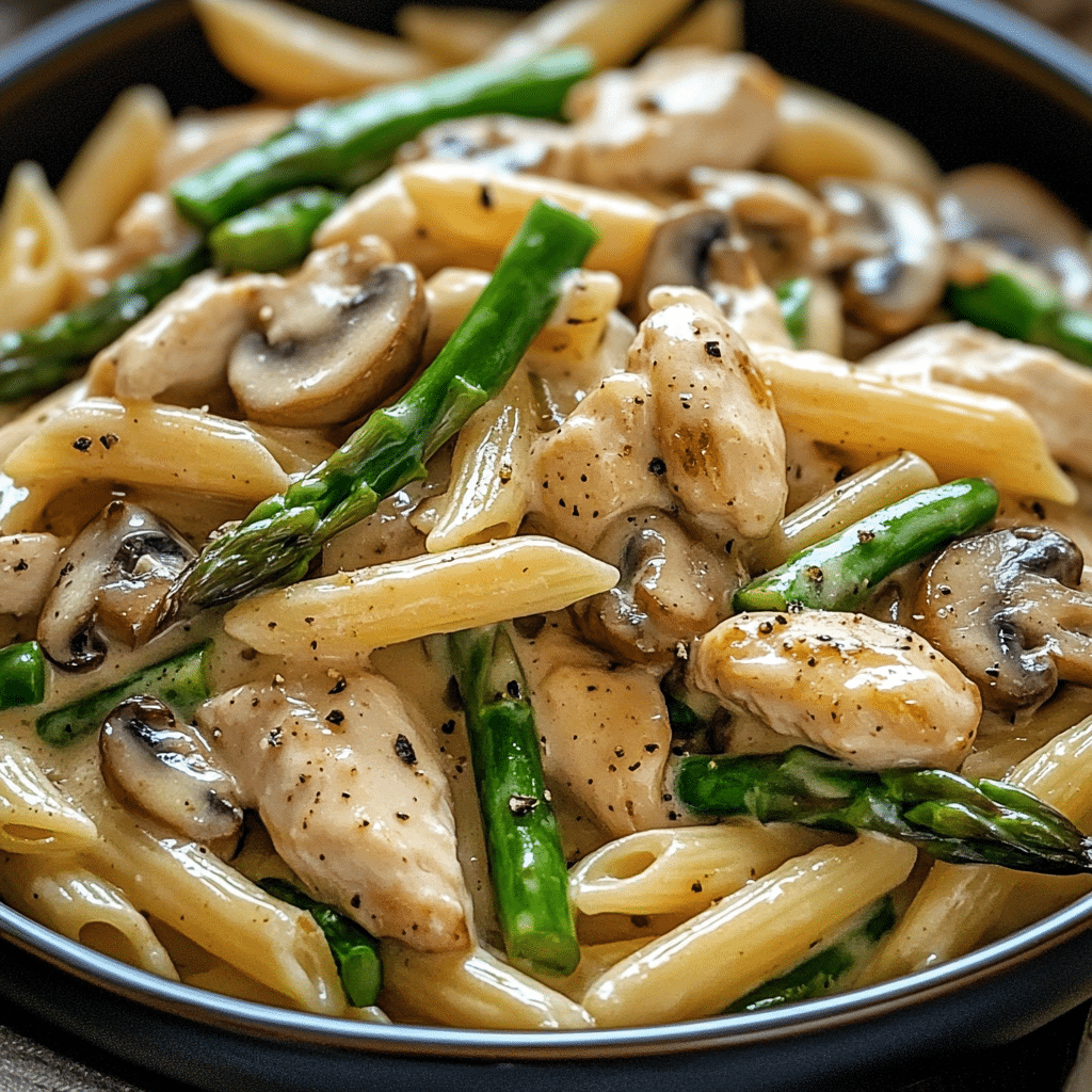 Creamy Mushroom Asparagus Chicken Penne