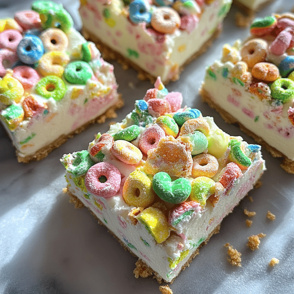 No Bake Lucky Charms Cheesecake Bars