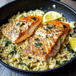 One Skillet Salmon with Lemon Orzo