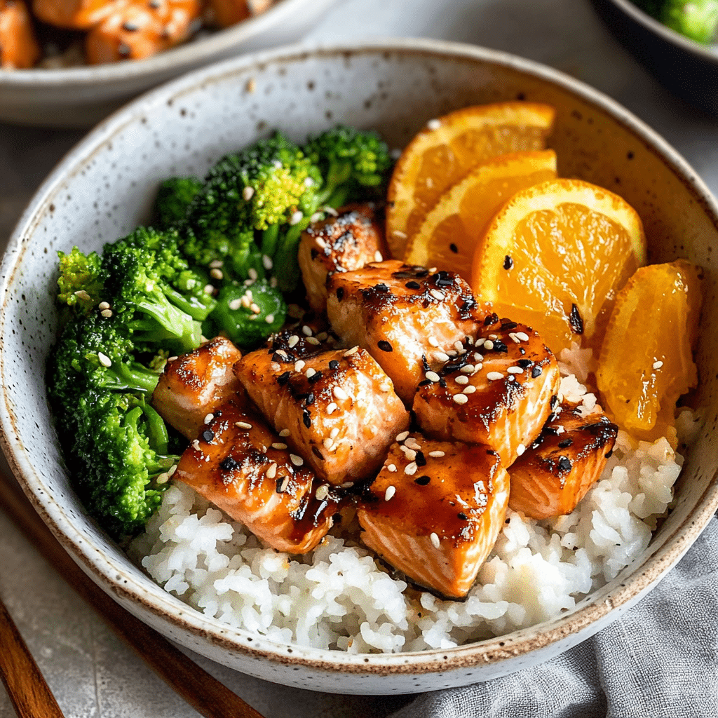 Quick orange ginger salmon bowls
