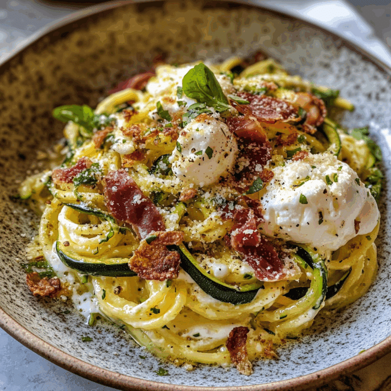 Zucchini Carbonara with Crispy Prosciutto and Burrata