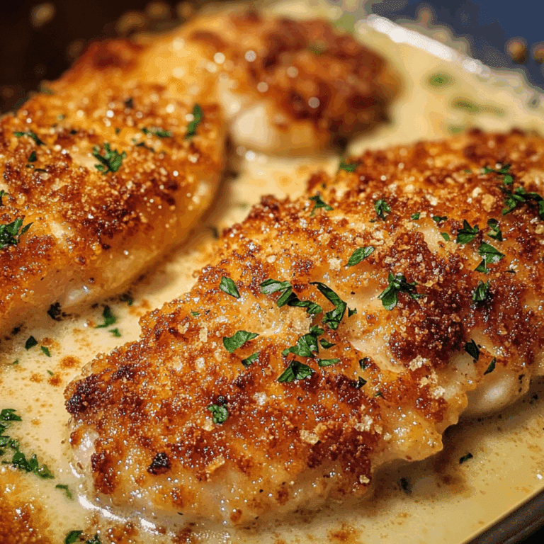 Crispy Parmesan Chicken with a Rich Garlic Sauce