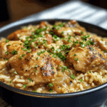One Pan Smothered Chicken and Rice