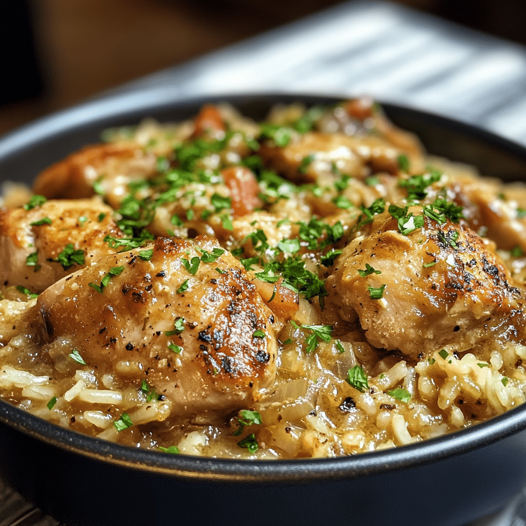 One Pan Smothered Chicken and Rice