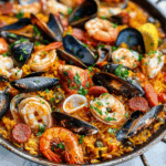 Spanish Paella with Seafood and Chorizo