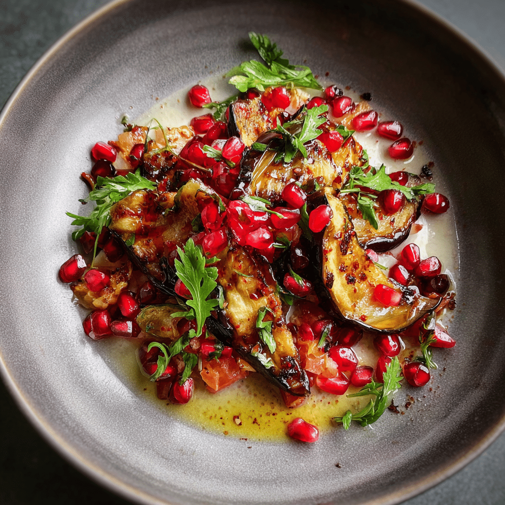 Jacqui Challinor’s smoked eggplant and pomegranate salad