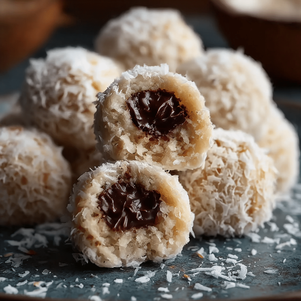 No Bake Coconut Cookie Balls with Chocolate Centers