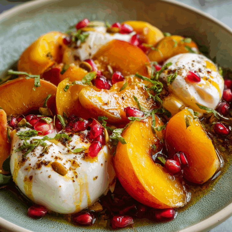 Roast yellow peach and burrata salad with pomegranate dressing