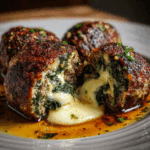 Spinach Garlic Meatballs Stuffed with Mozzarella